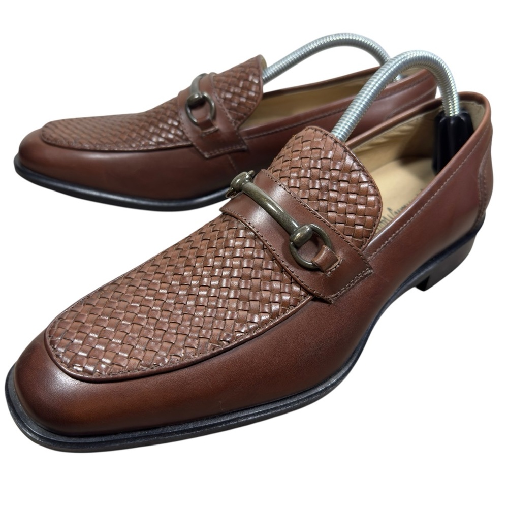 New Neiman Marcus Brown Slip-on Loafer Brass Bit Leather Shoes Men’s Size 9